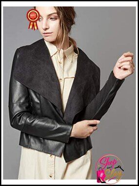 Faux Leather Open Front Slim Blazer Jacket